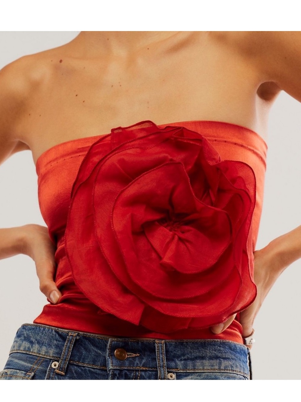 *NWT* Free People Strapless Red Satin Top